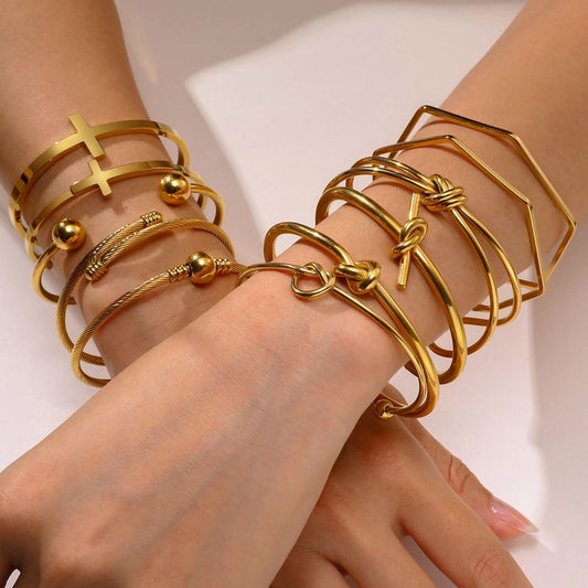 Brazalete chapado en oro geométrico  de acero inoxidable 18K