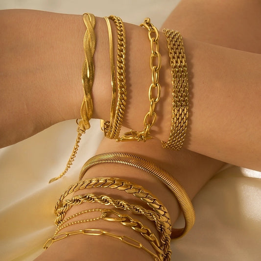 Pulseras geométricas chapadas en oro de 18K de acero inoxidable