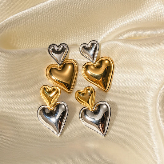 Pendientes colgantes de acero inoxidable en forma de corazon