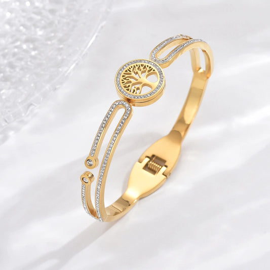 Brazalete de circonio chapado en oro de 14K de acero inoxidable